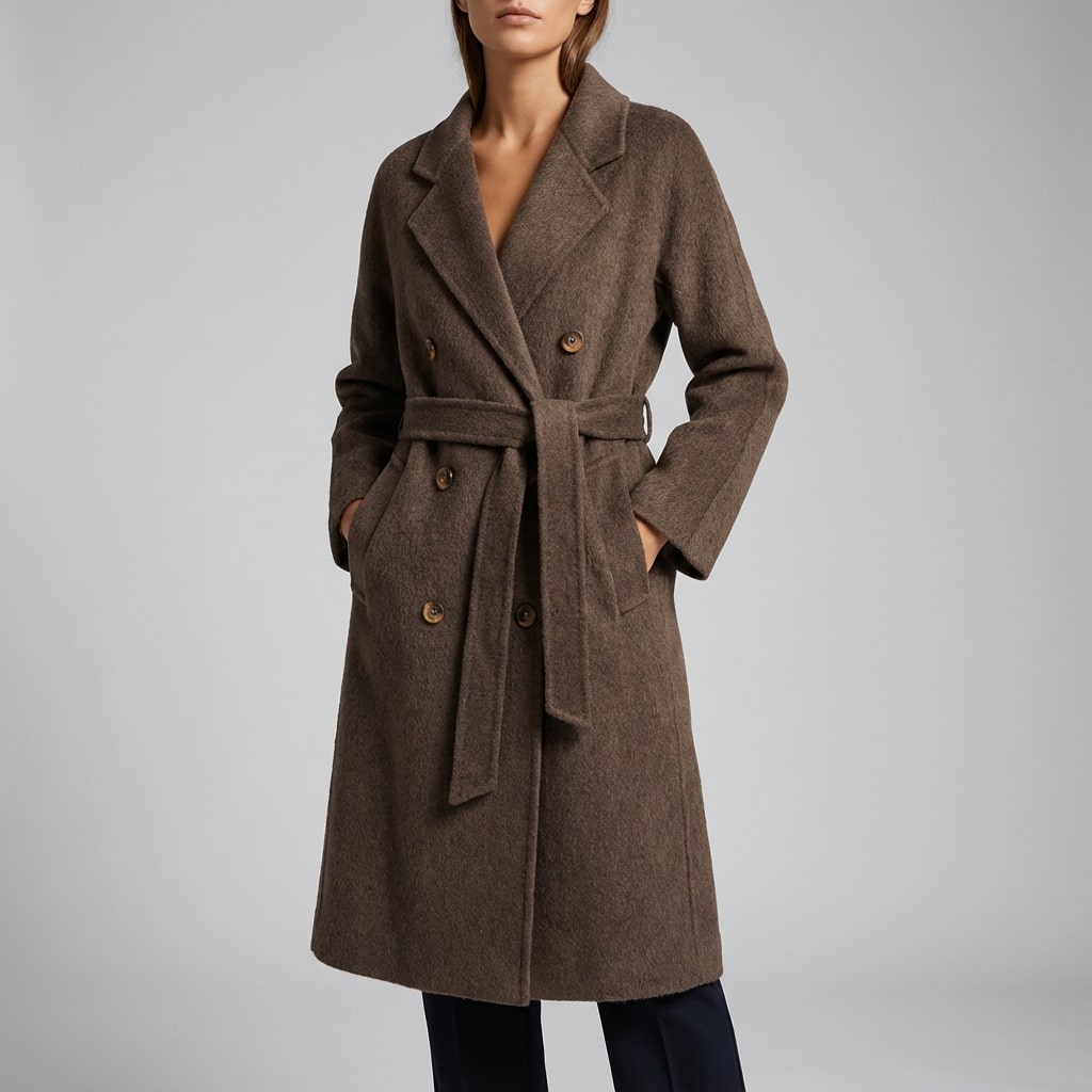Camila Women’s Cashmere Wrap Coat – Double-Breasted Wool Outerwear with Belted Waist