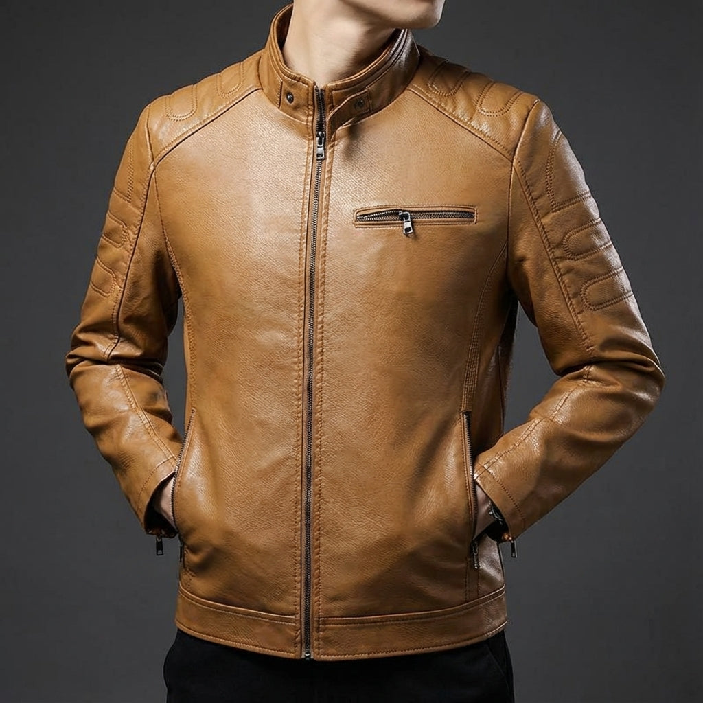 Antoine Men’s Leather Jacket – Structured Zip-Up Moto Jacket with Multiple Pockets