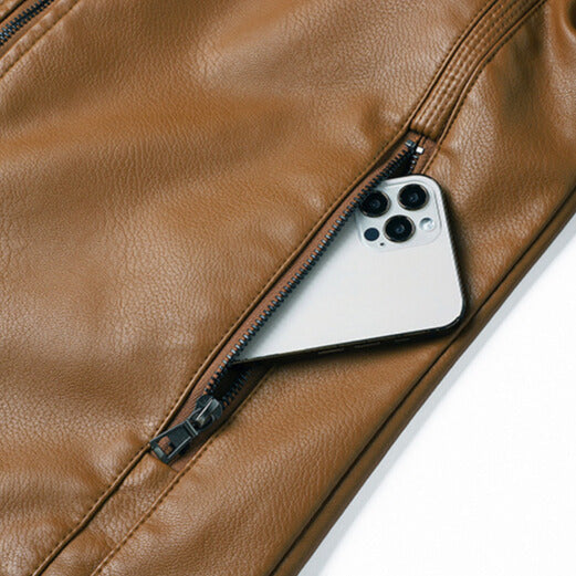 Antoine Men’s Leather Jacket – Structured Zip-Up Moto Jacket with Multiple Pockets