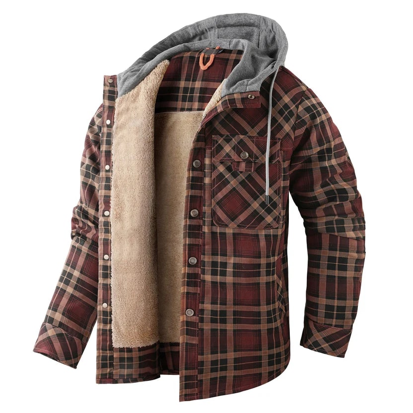 Florent Men’s Hoodie Jacket – Sherpa-Lined Flannel Hoodie for Winter Wear