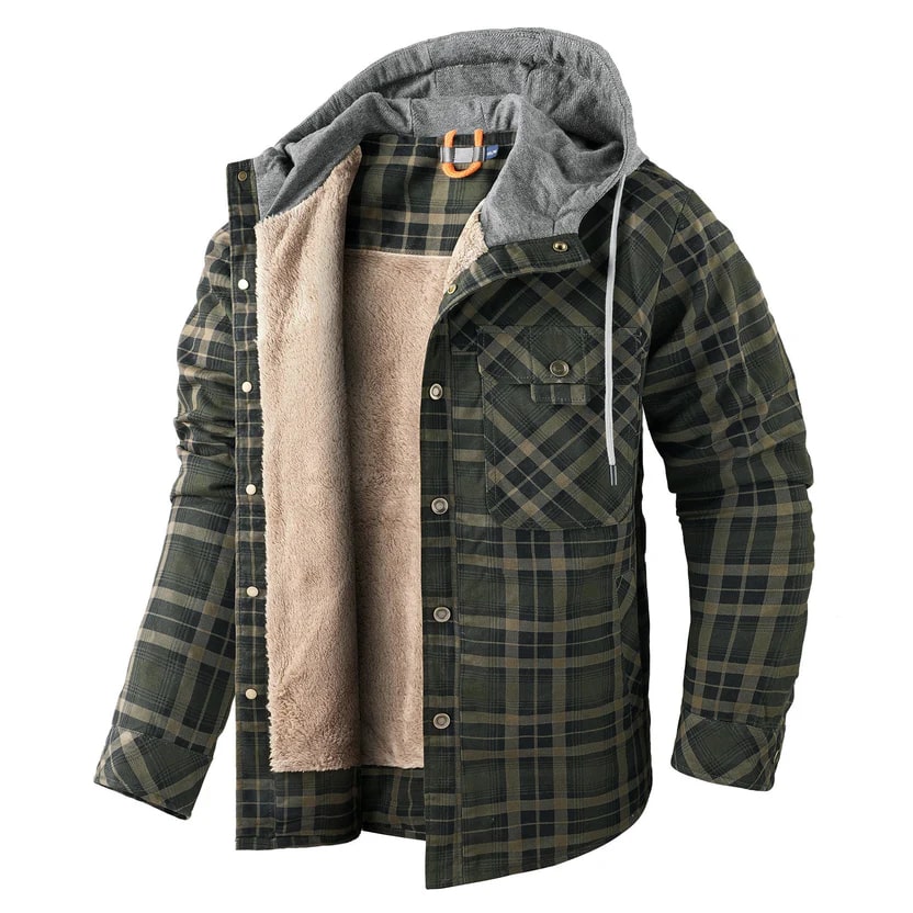Florent Men’s Hoodie Jacket – Sherpa-Lined Flannel Hoodie for Winter Wear