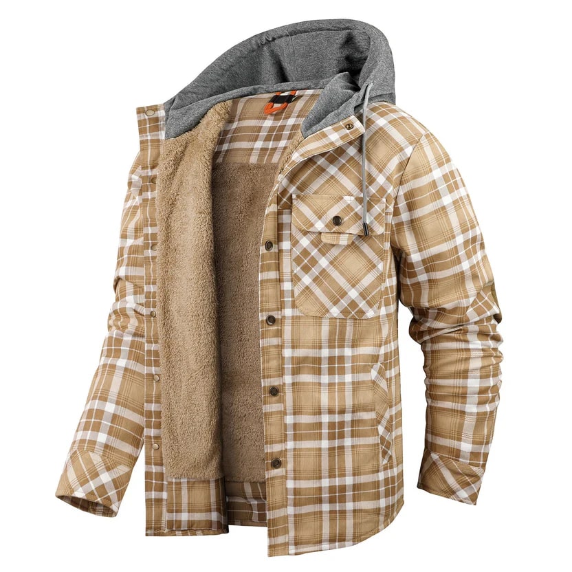 Florent Men’s Hoodie Jacket – Sherpa-Lined Flannel Hoodie for Winter Wear