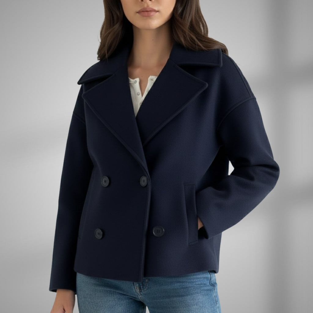 Maëva Women’s Trench Coat – Double-Breasted Cropped Cotton-Blend Jacket