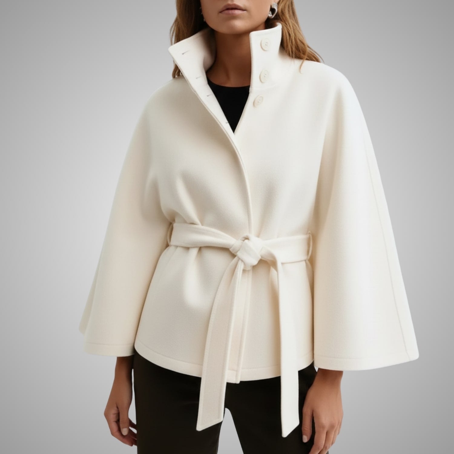Stella Women’s Lightweight Jacket – High Collar Coat with Flared Cape Sleeves Design