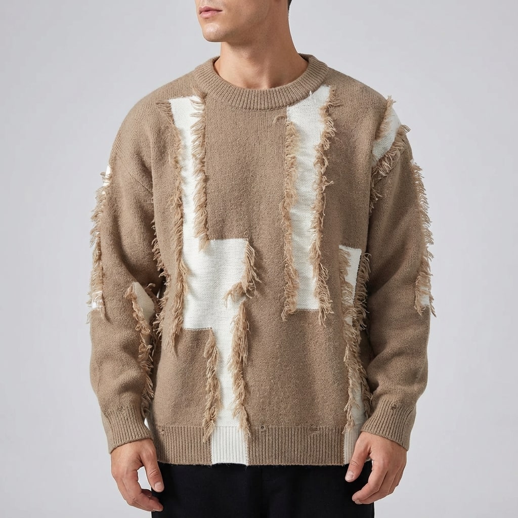 Viktor Distressed Men’s Sweater – Textured Knit Pullover with Edgy Frayed Detailing
