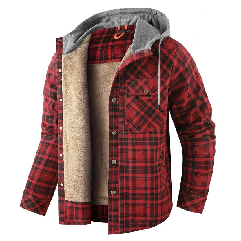 Florent Men’s Hoodie Jacket – Sherpa-Lined Flannel Hoodie for Winter Wear