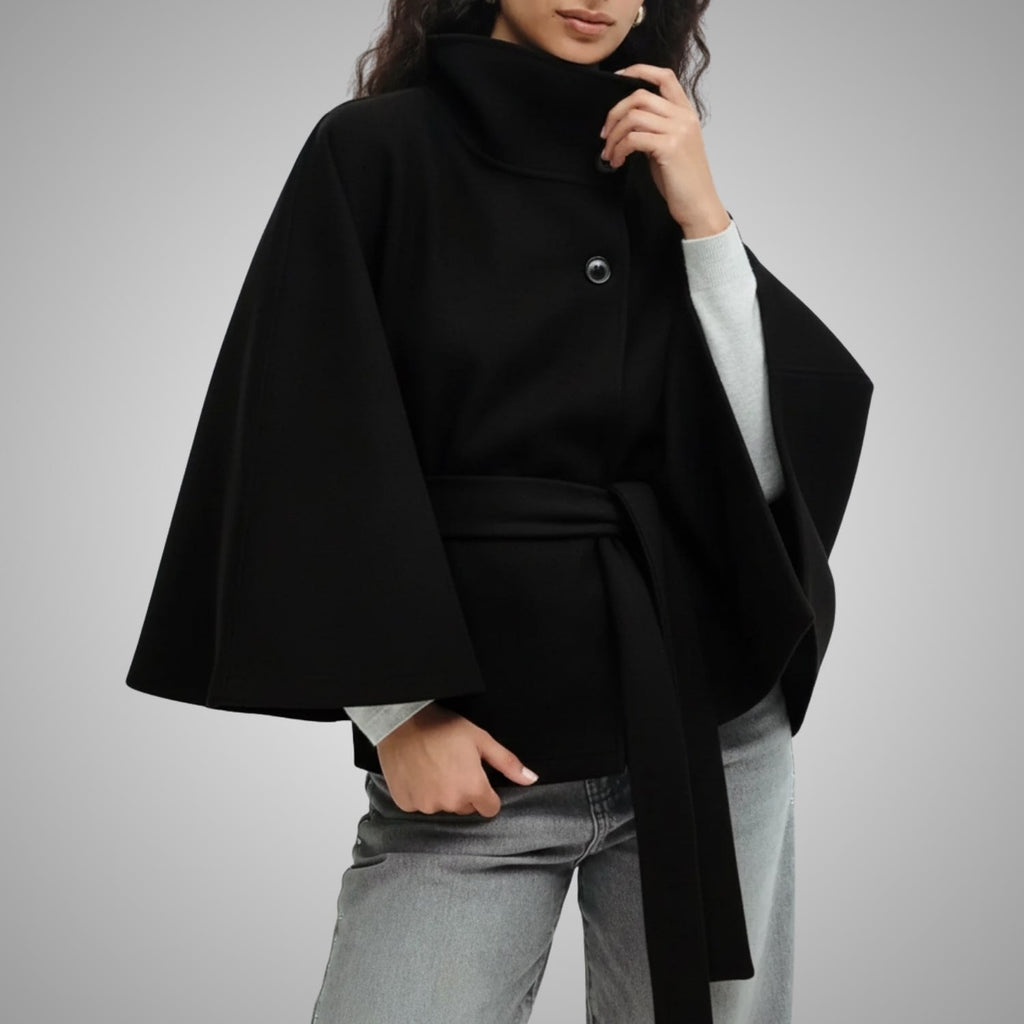 Stella Women’s Lightweight Jacket – High Collar Coat with Flared Cape Sleeves Design