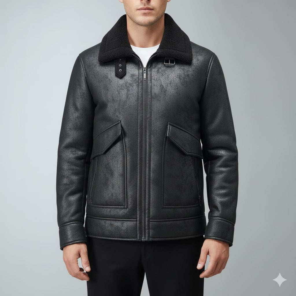 Santiago Men’s Shearling Coat – Suede-Style Winter Jacket for Extreme Cold