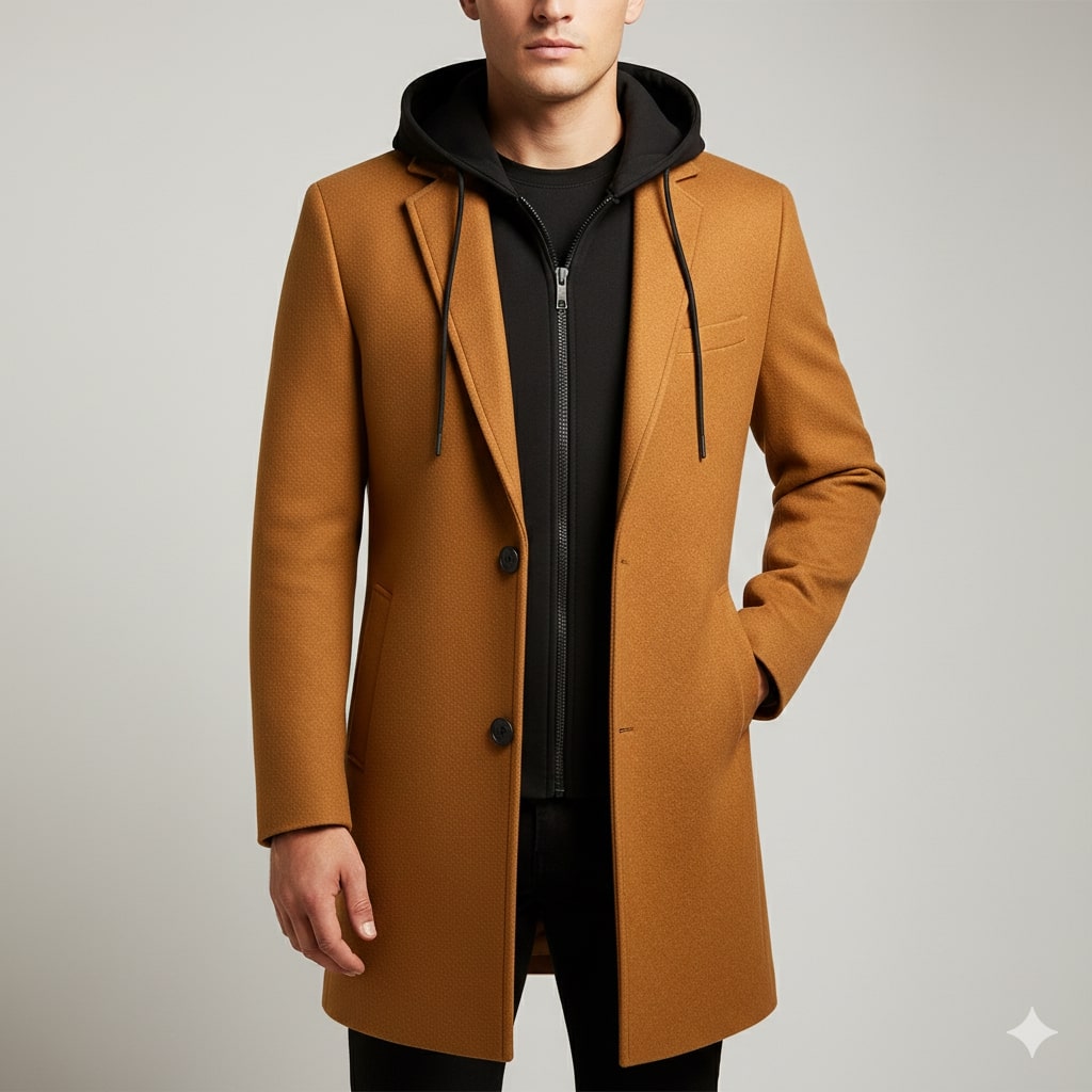 Nicolas Men’s Hooded Wool Coat – Premium Textured Winter Outerwear