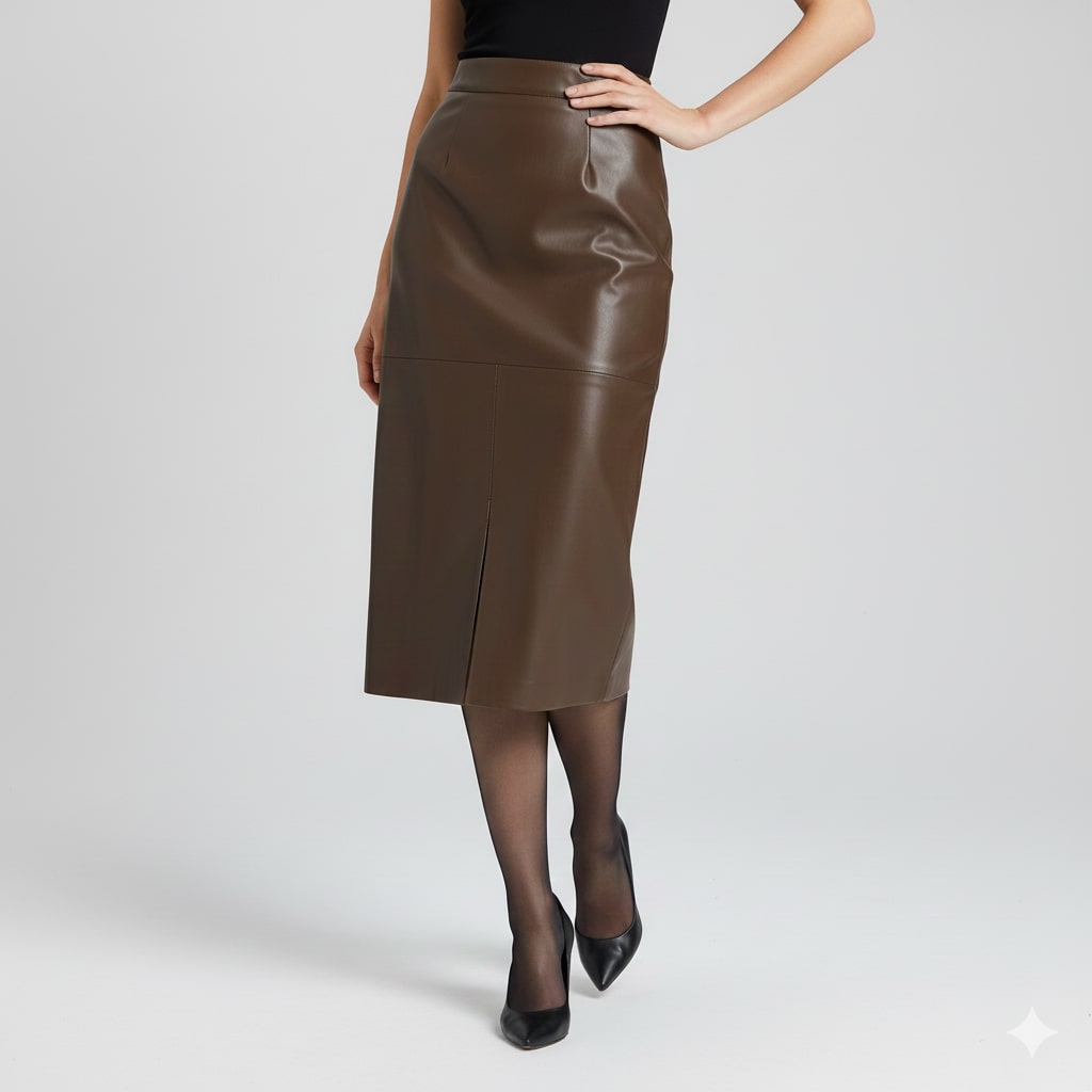Nina Women’s Leather Pencil Skirt – High-Waist Slim Fit Leather Skirt