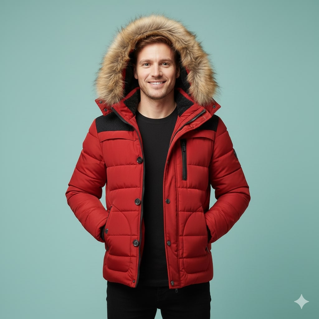 Santiago Men’s Hooded Jacket – Thick Fleece-Lined Winter Coat with Cotton Shell