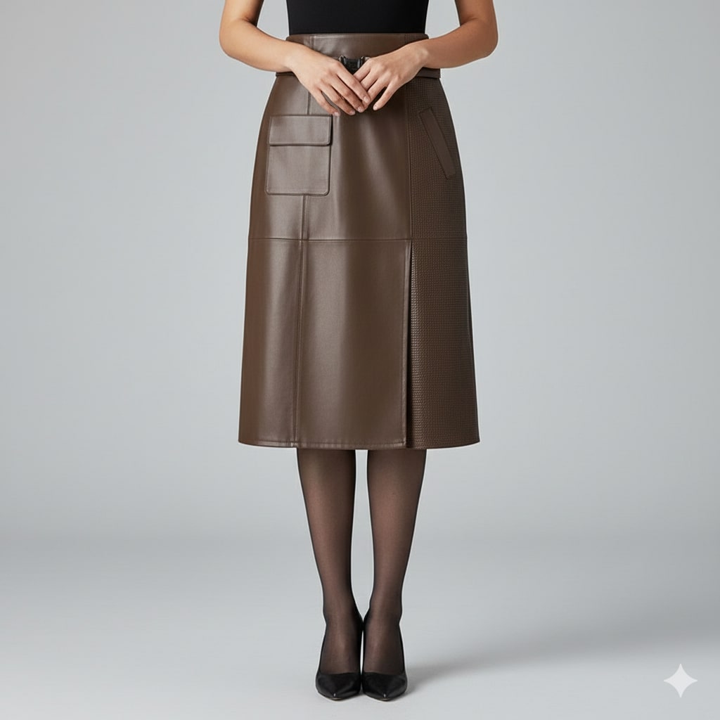 Gabrielle Women's Leather Skirt – High-Waist Asymmetrical Leather Pencil Skirt