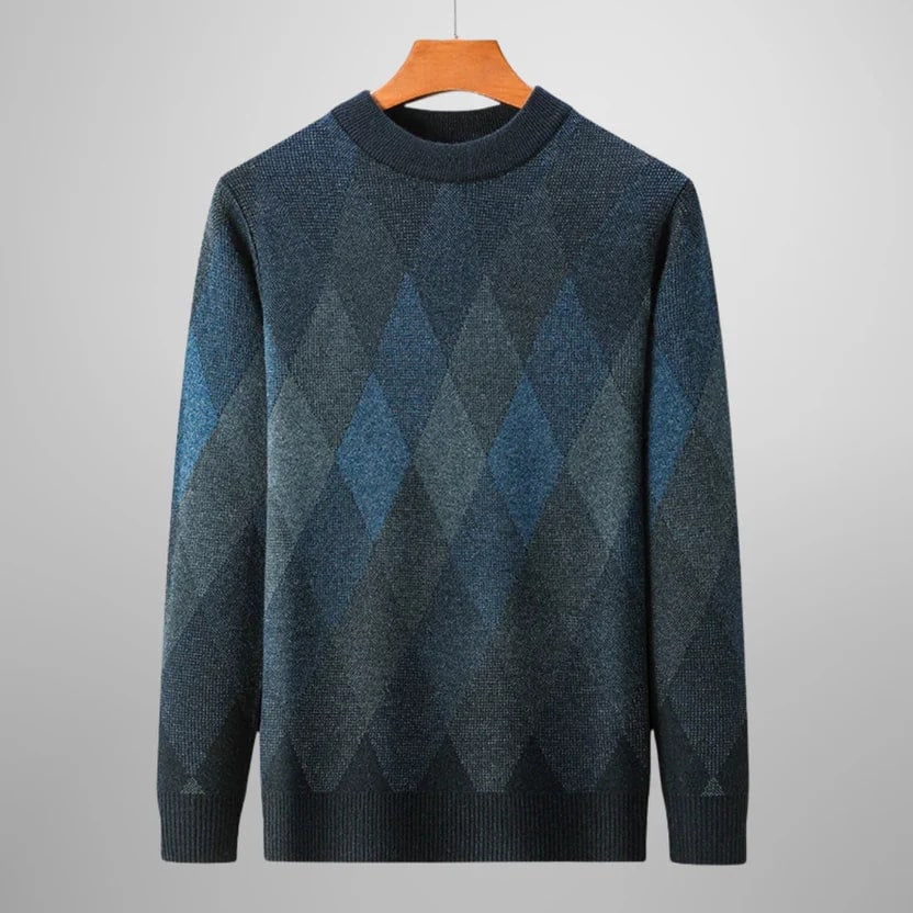 Caleb Men’s Knit Sweater – Premium Wool-Blend Argyle Crewneck Pullover