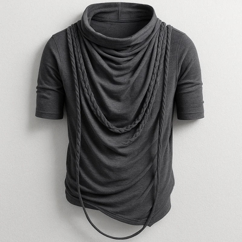 Stefan Men’s Hooded Shirt – Stretch-Knit Cotton with Asymmetrical Hem