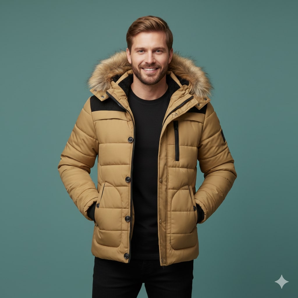 Santiago Men’s Hooded Jacket – Thick Fleece-Lined Winter Coat with Cotton Shell