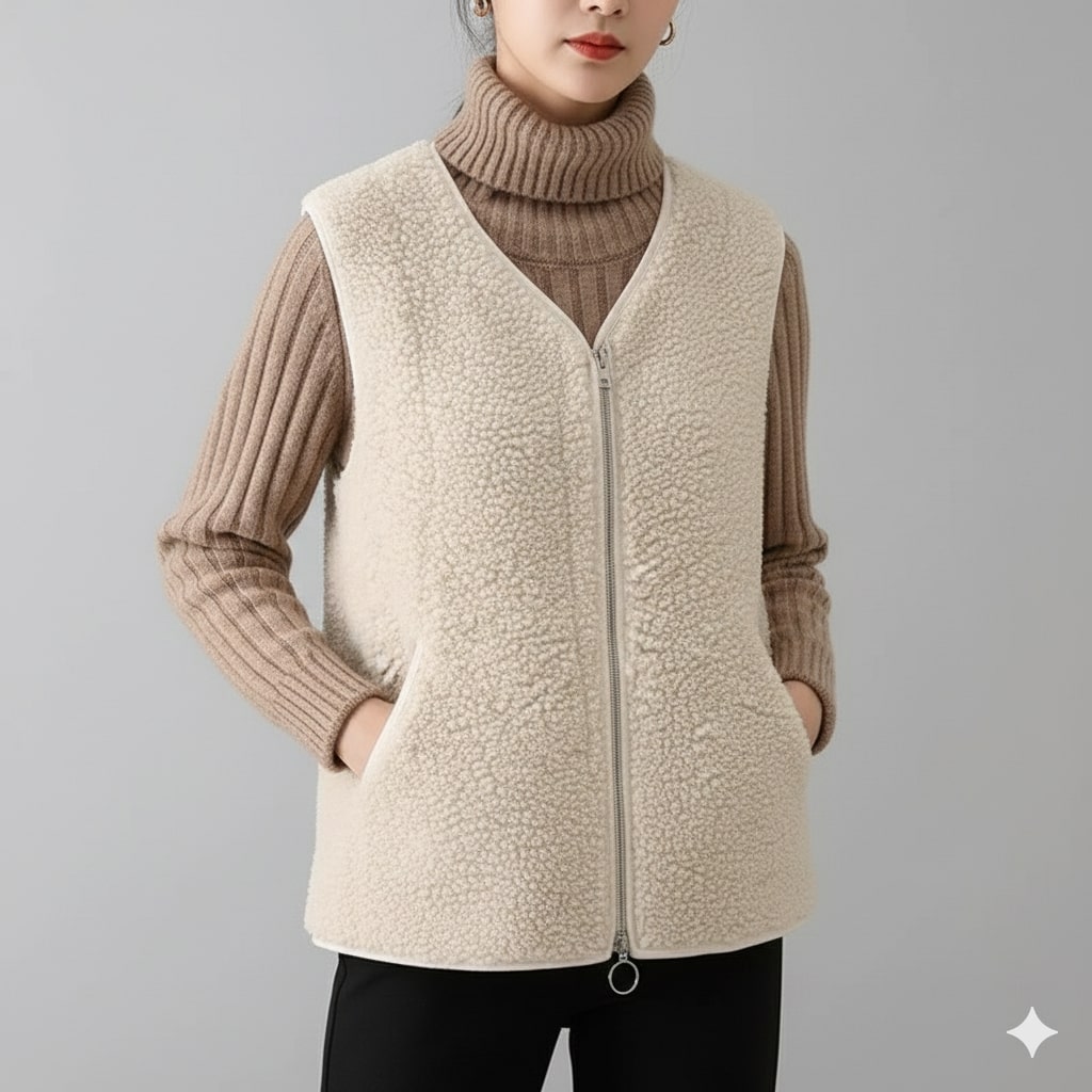 Estelle Women’s Fleece Vest – Plush Shearling Vest Lightweight Layer