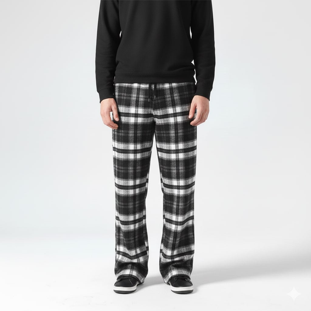 Youssef Men’s Sweatpants – Plaid Soft Brushed Cotton Wide-Leg Trousers