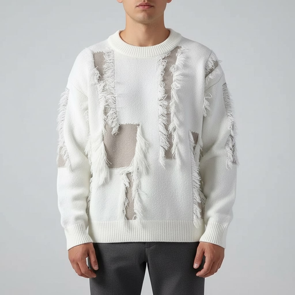Viktor Distressed Men’s Sweater – Textured Knit Pullover with Edgy Frayed Detailing