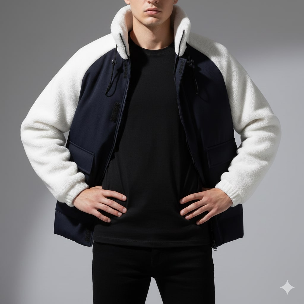 Diego Men’s Fleece Jacket – Hybrid Sherpa Zip Up Jacket