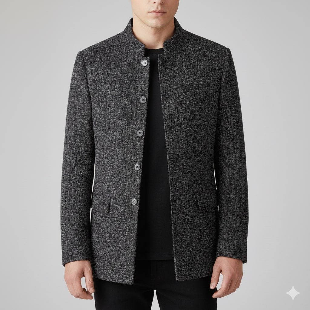 Armand Men’s Lightweight Jacket – Wool-Blend Stand Collar Coat with Slim Fit Design