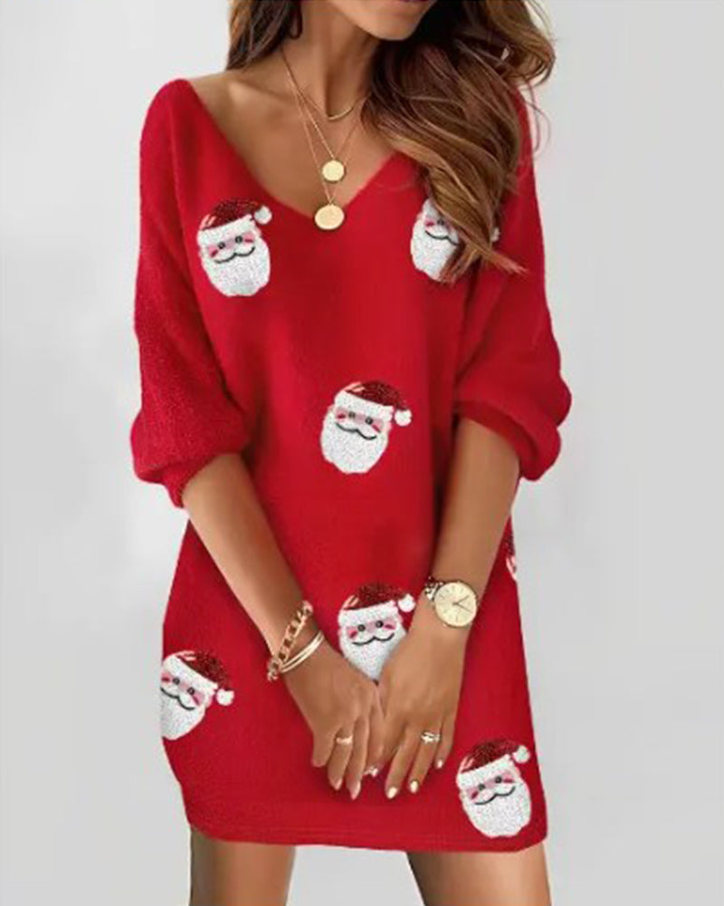 Daphne | Women’s Santa Print Christmas Sweater Dress