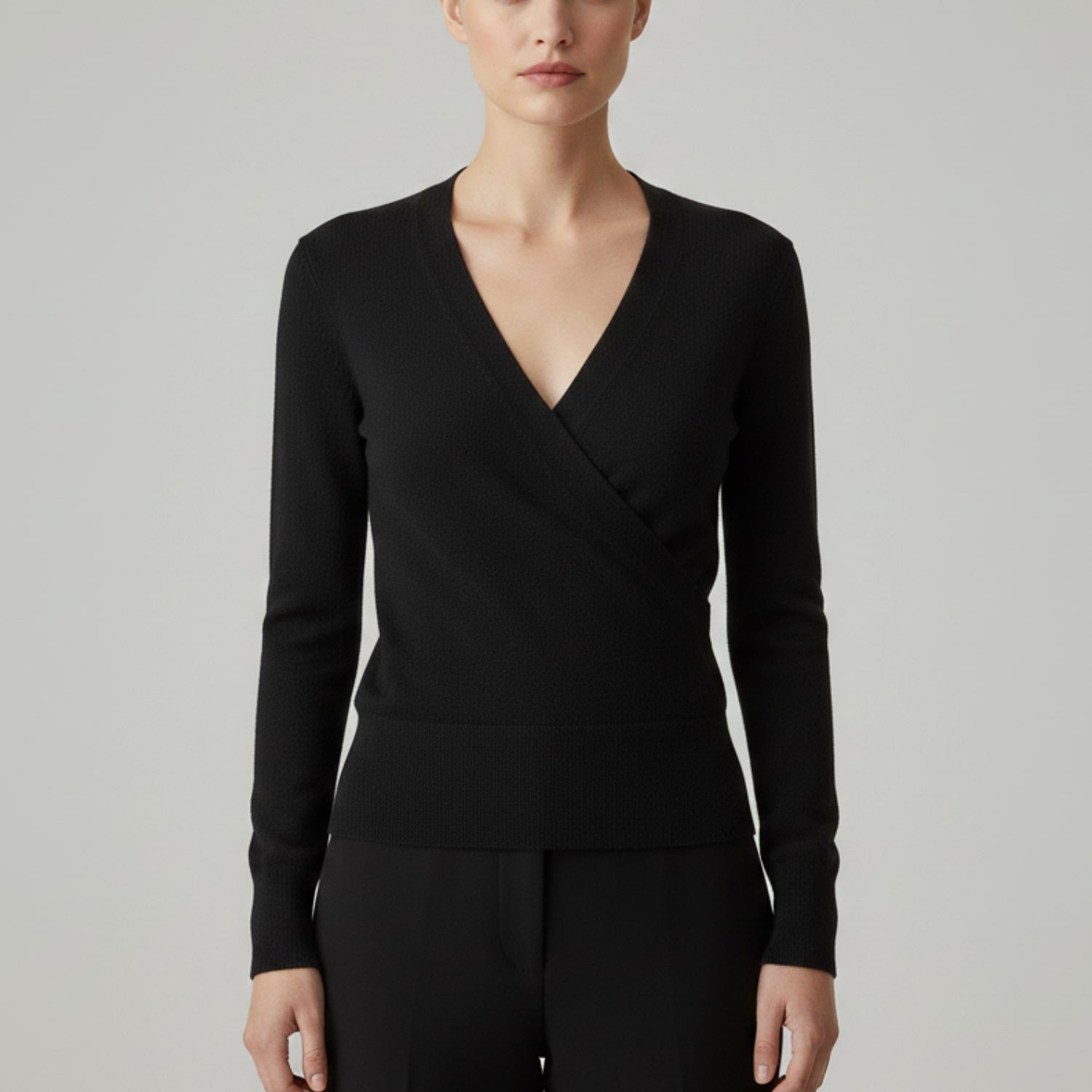 Charlotte Women’s Knit Sweater – Crossover Front Pullover with Soft Texture & Fitted Hem