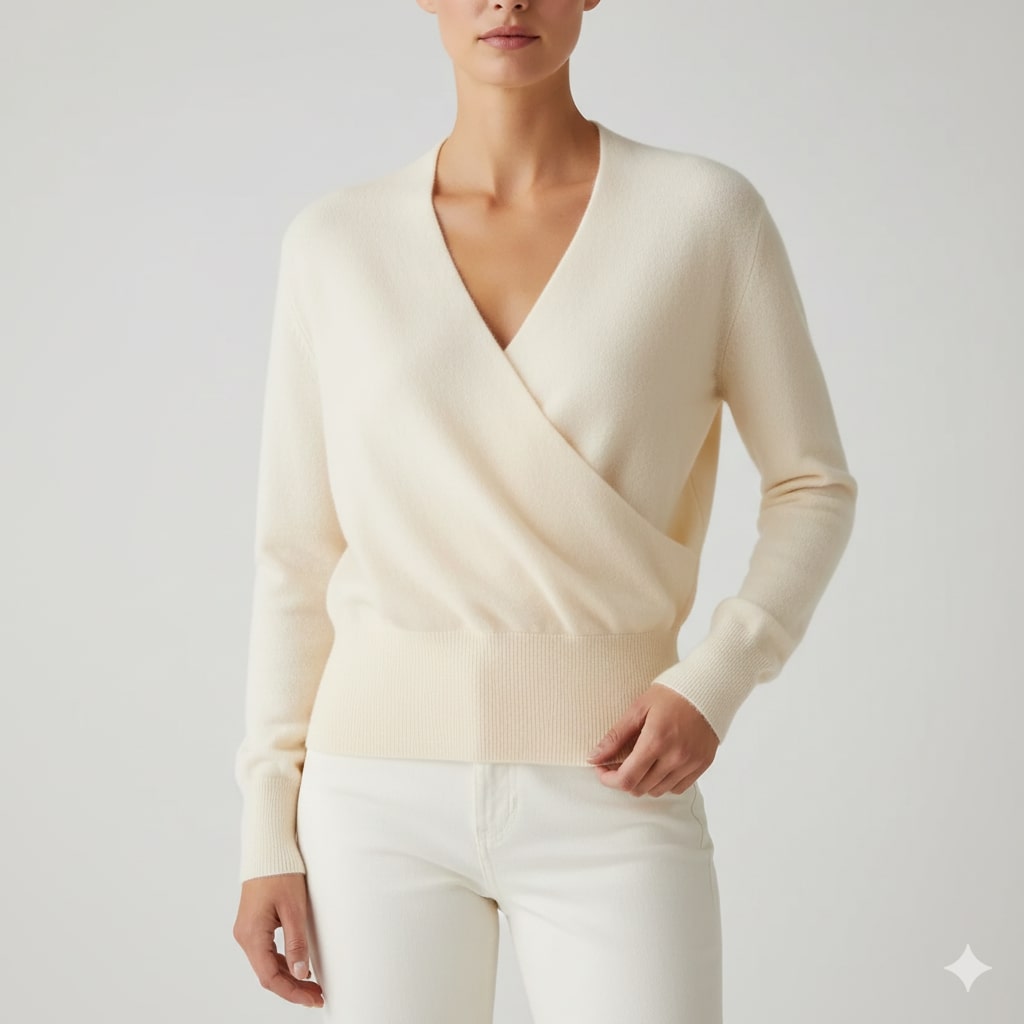 Charlotte Women’s Knit Sweater – Crossover Front Pullover with Soft Texture & Fitted Hem