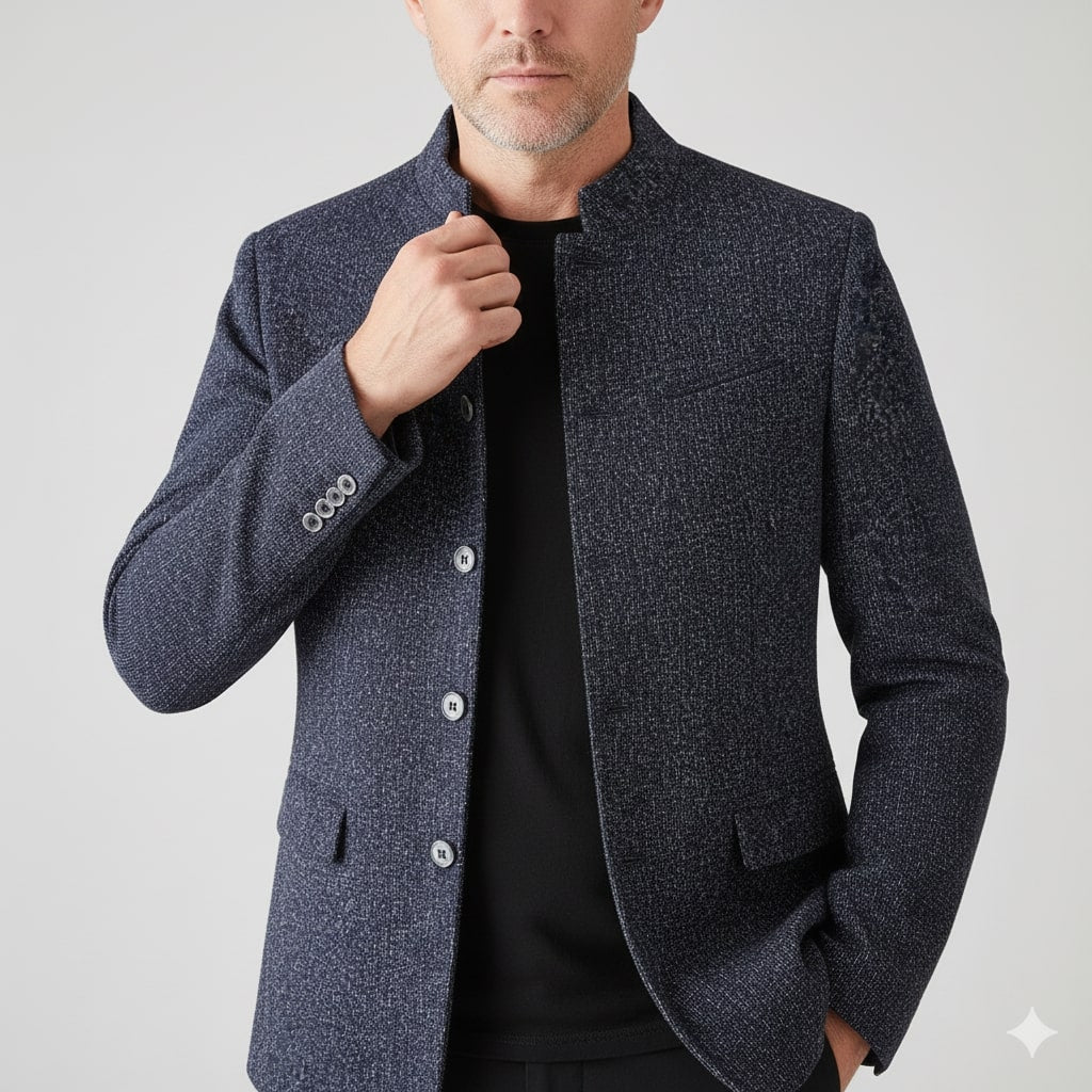 Armand Men’s Lightweight Jacket – Wool-Blend Stand Collar Coat with Slim Fit Design