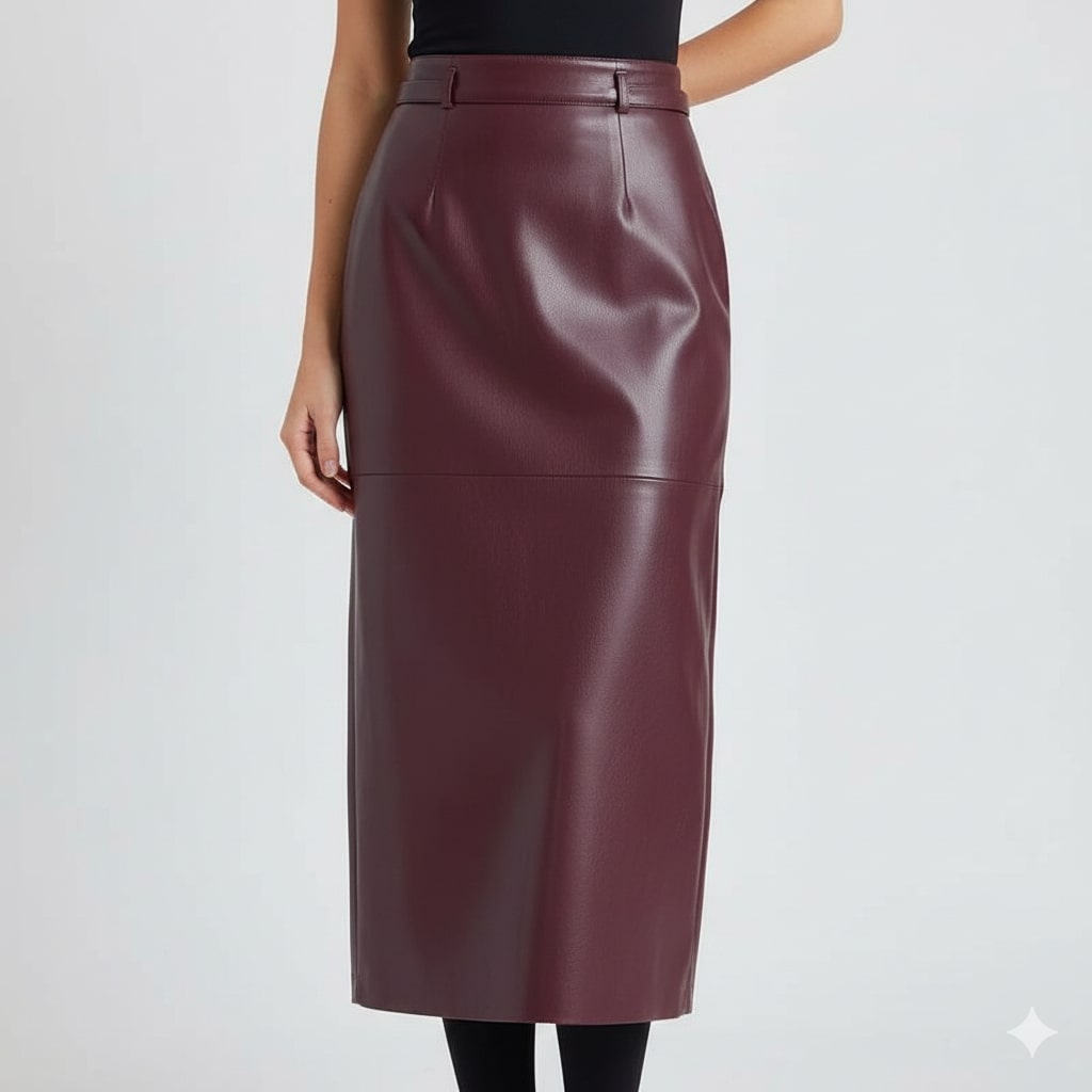 Nina Women’s Leather Pencil Skirt – High-Waist Slim Fit Leather Skirt