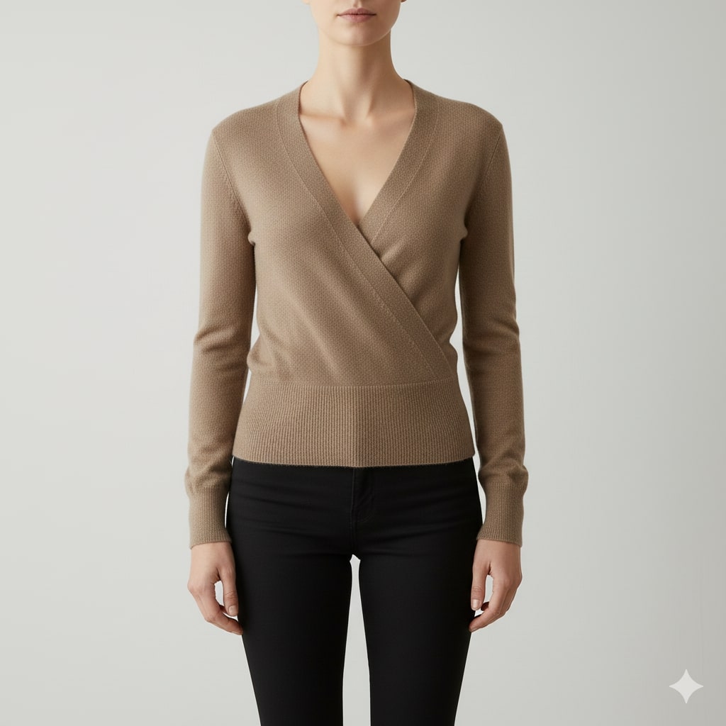 Charlotte Women’s Knit Sweater – Crossover Front Pullover with Soft Texture & Fitted Hem