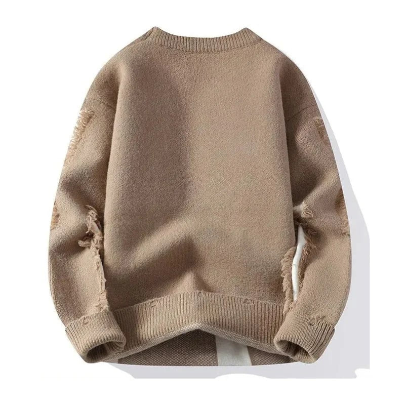 Viktor Distressed Men’s Sweater – Textured Knit Pullover with Edgy Frayed Detailing