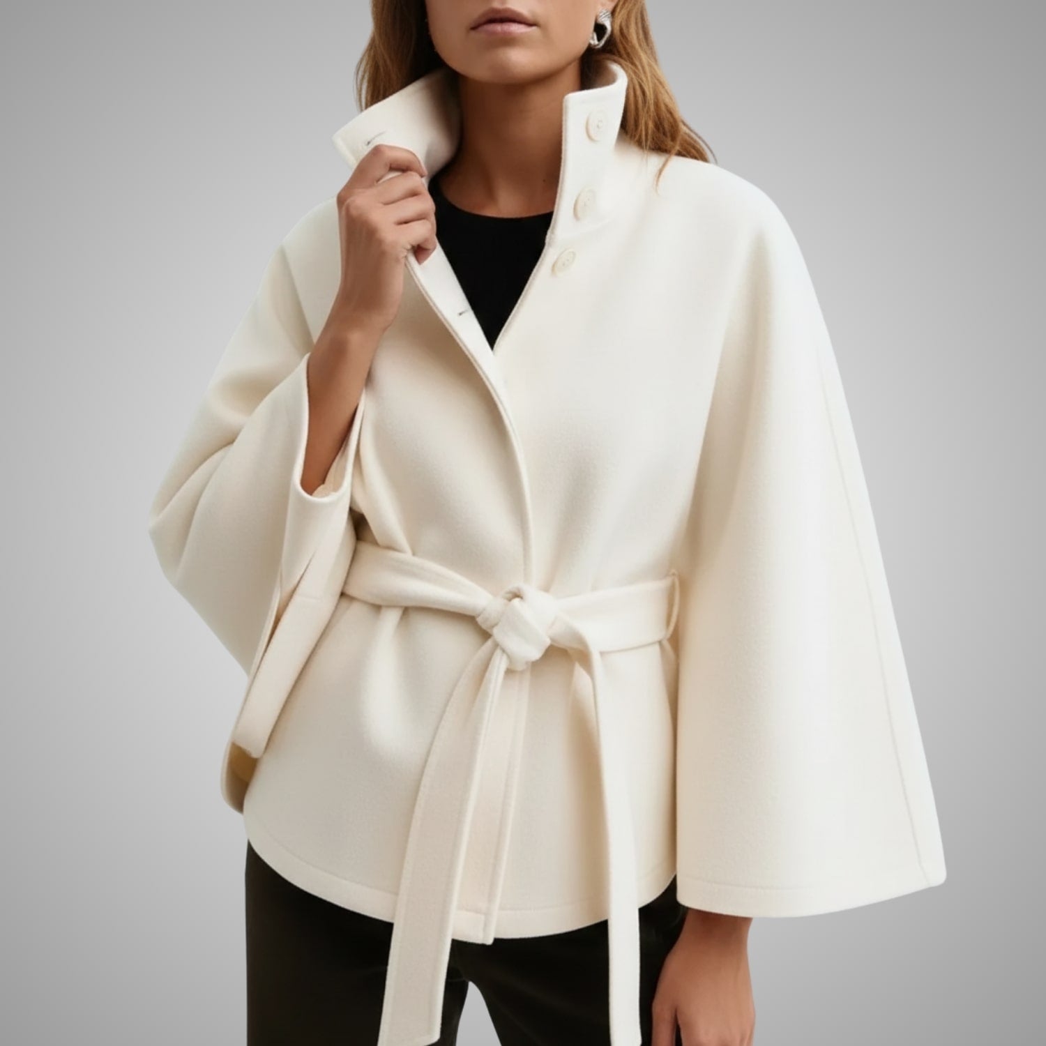 Stella Women’s Lightweight Jacket – High Collar Coat with Flared Cape Sleeves Design