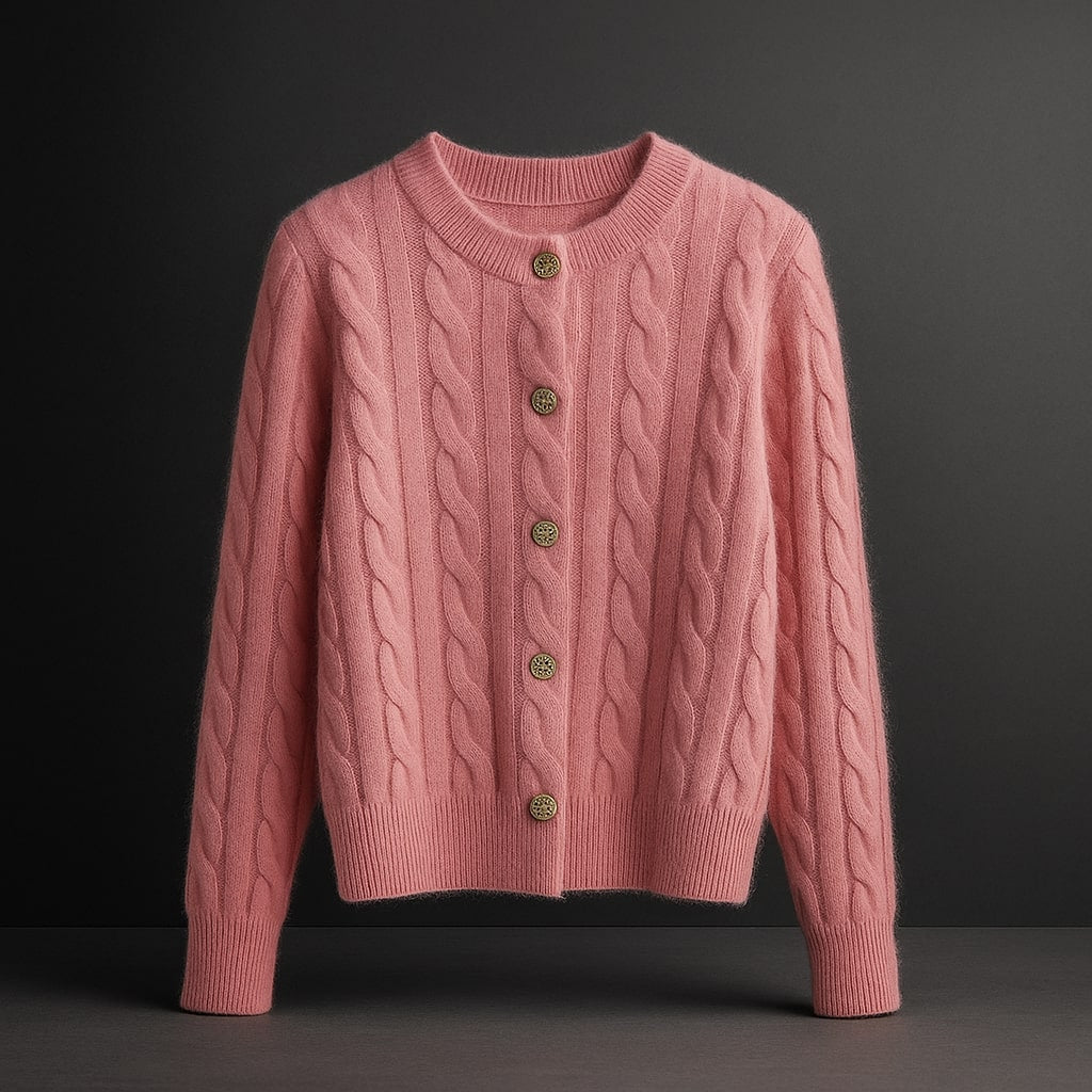 Floor Women’s Cable Knit Cardigan – Mink Wool Blend Sweater