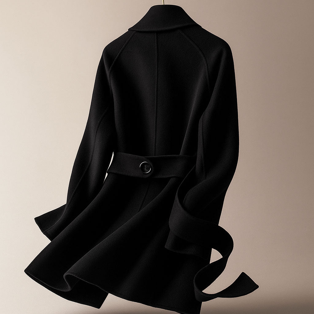 Talia Women’s Wool Wrap Coat – Double-Breasted Long Belted Winter Overcoat