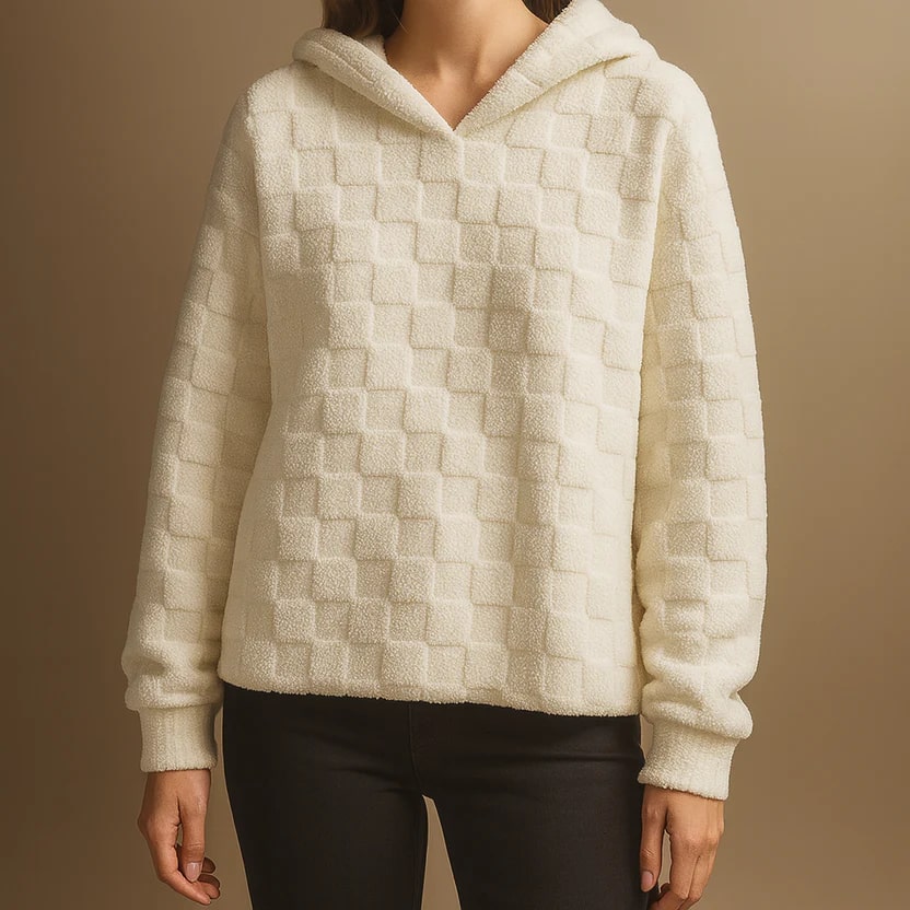 Bastien Unisex Fleece Hooded Jacket – Plush Check Texture in an Oversized Jacket