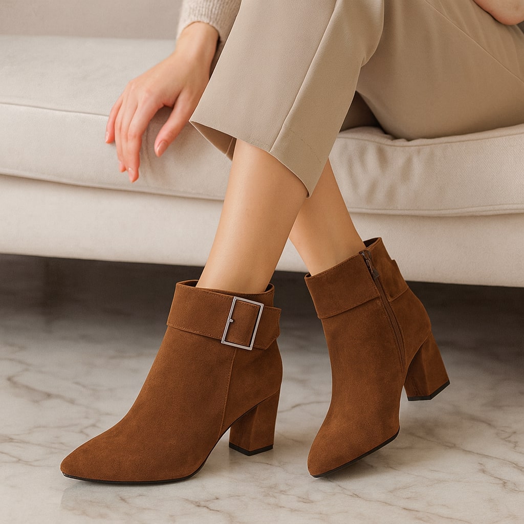 Lana Buckle Ankle Suede Boots