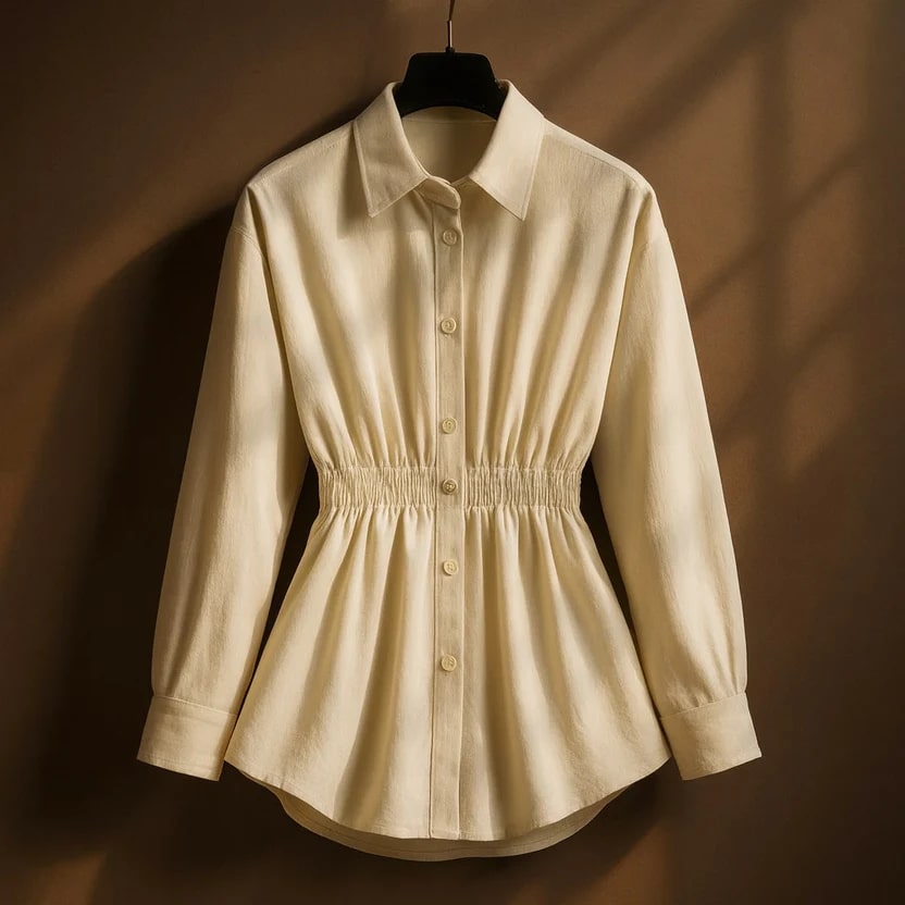 Naomi Women’s Button-Up Shirt – Soft Woven Fabric with Defined Waist Fit