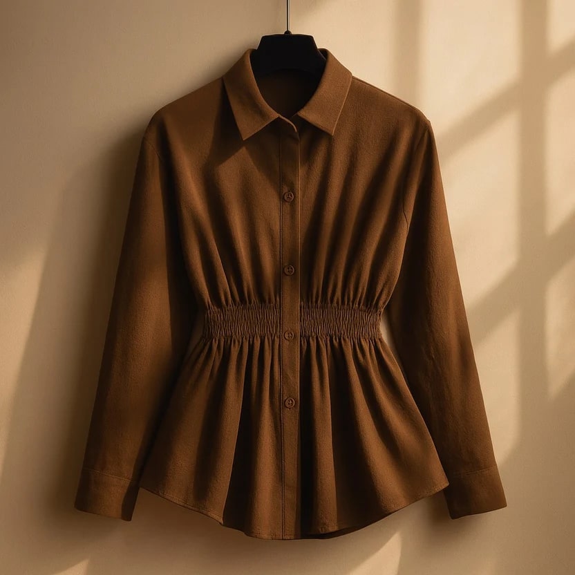 Naomi Women’s Button-Up Shirt – Soft Woven Fabric with Defined Waist Fit