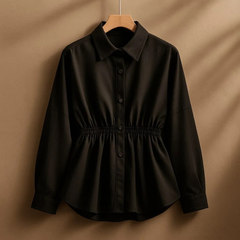 Naomi Women’s Button-Up Shirt – Soft Woven Fabric with Defined Waist Fit