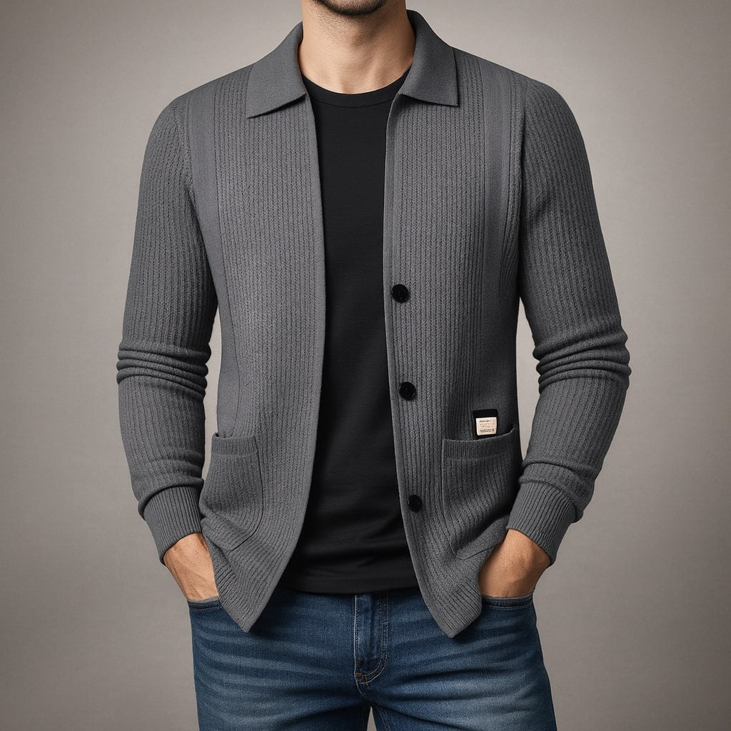 Igor Men’s Cardigan – Textured Button Up Knit Shirt-Style Cardigan for Layering