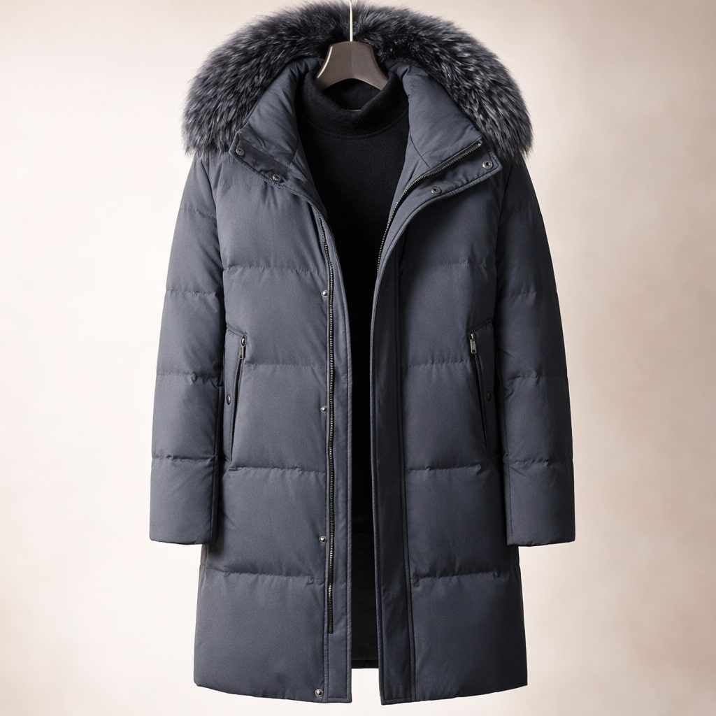 Olivier Men’s Parka Jacket – Duck Down Long Insulated Zip-Up Jacket with Hood