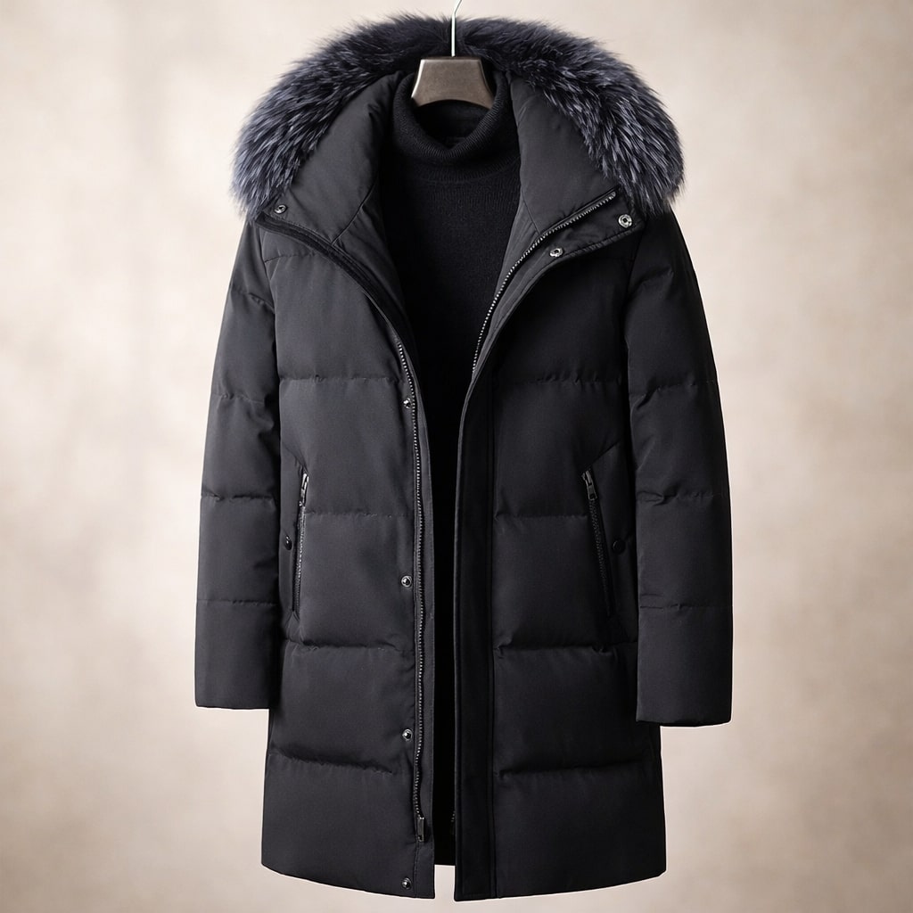 Olivier Men’s Parka Jacket – Duck Down Long Insulated Zip-Up Jacket with Hood