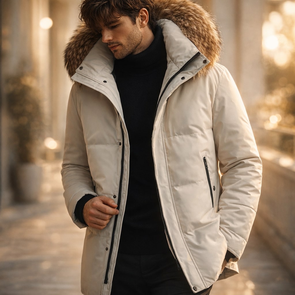 Olivier Men’s Parka Jacket – Duck Down Long Insulated Zip-Up Jacket with Hood