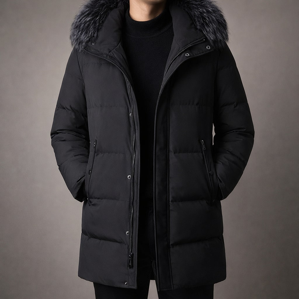 Olivier Men’s Parka Jacket – Duck Down Long Insulated Zip-Up Jacket with Hood