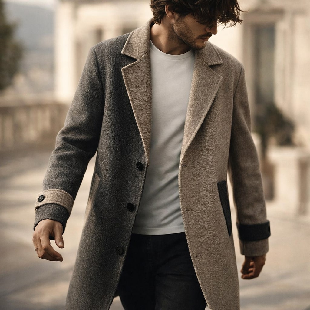 Enzo Men’s Long Coat – Structured Corduroy Tailored Jacket for Cold Weather