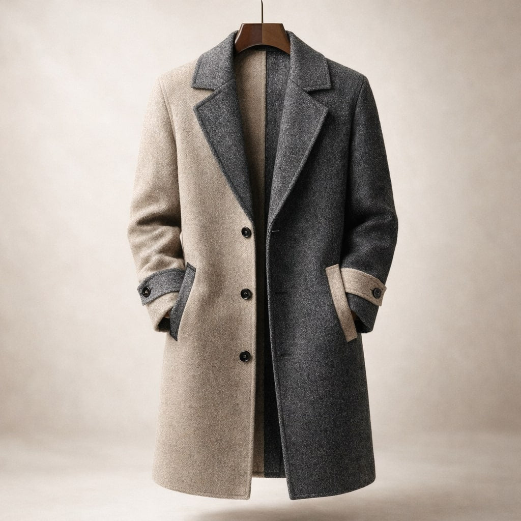 Enzo Men’s Long Coat – Structured Corduroy Tailored Jacket for Cold Weather