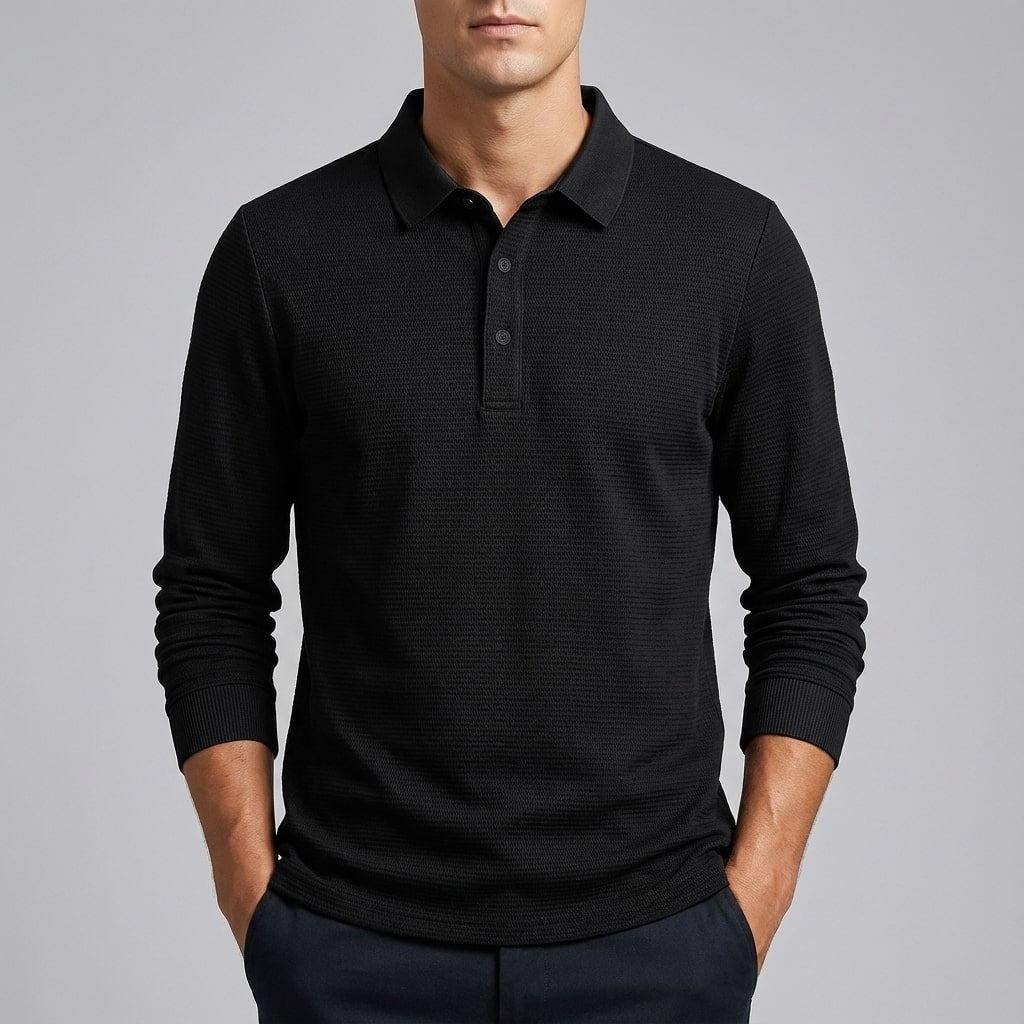 Eren Men’s Long Sleeve Polo – Soft Woven Fabric with Structured Collar