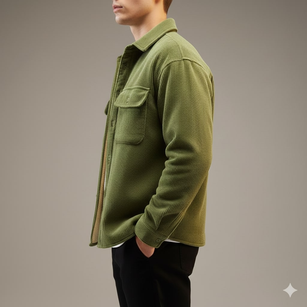 Roman Men’s Corduroy Shirt Jacket – Egyptian Cotton Sherpa-Lined Outerwear for Cold Weather