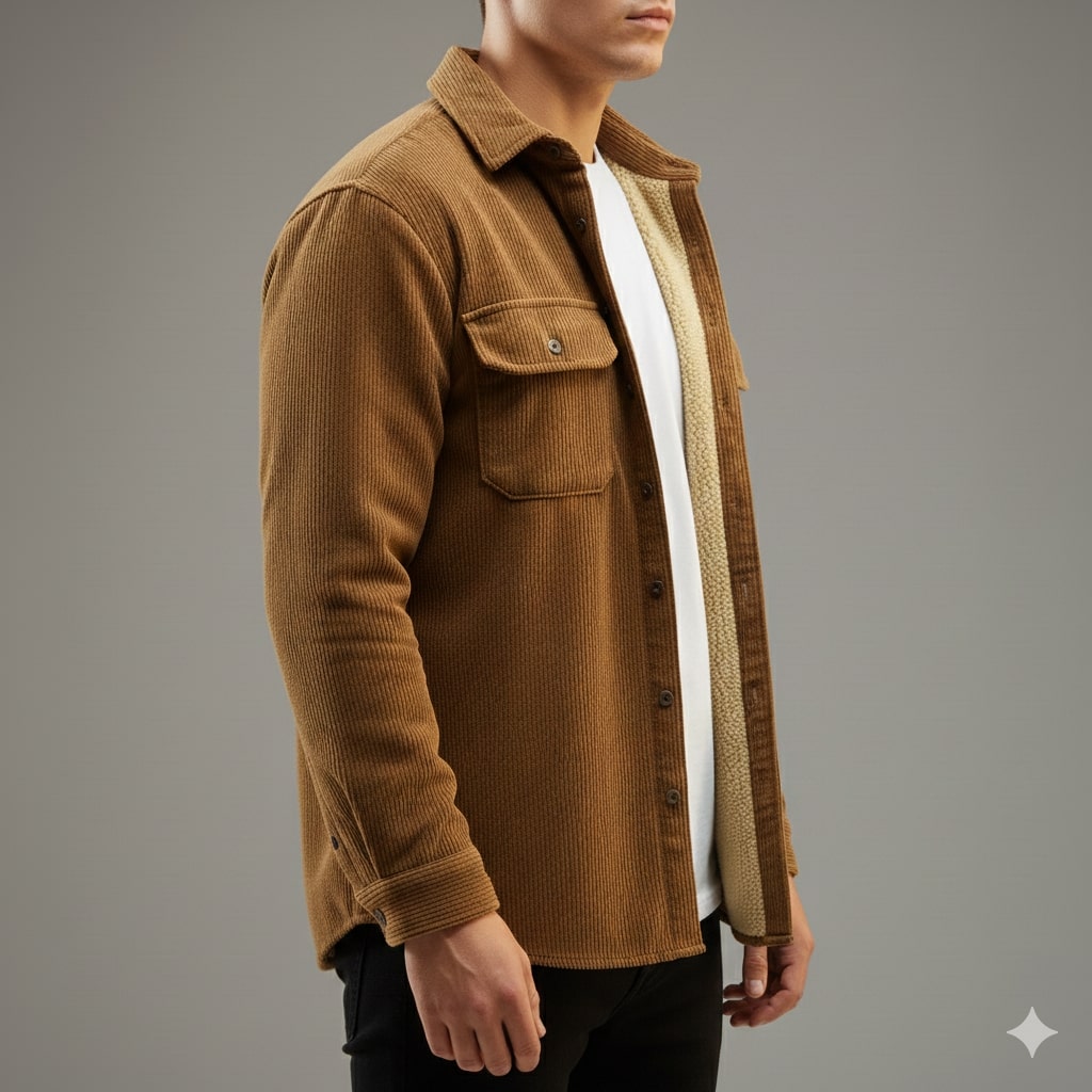 Roman Men’s Corduroy Shirt Jacket – Egyptian Cotton Sherpa-Lined Outerwear for Cold Weather