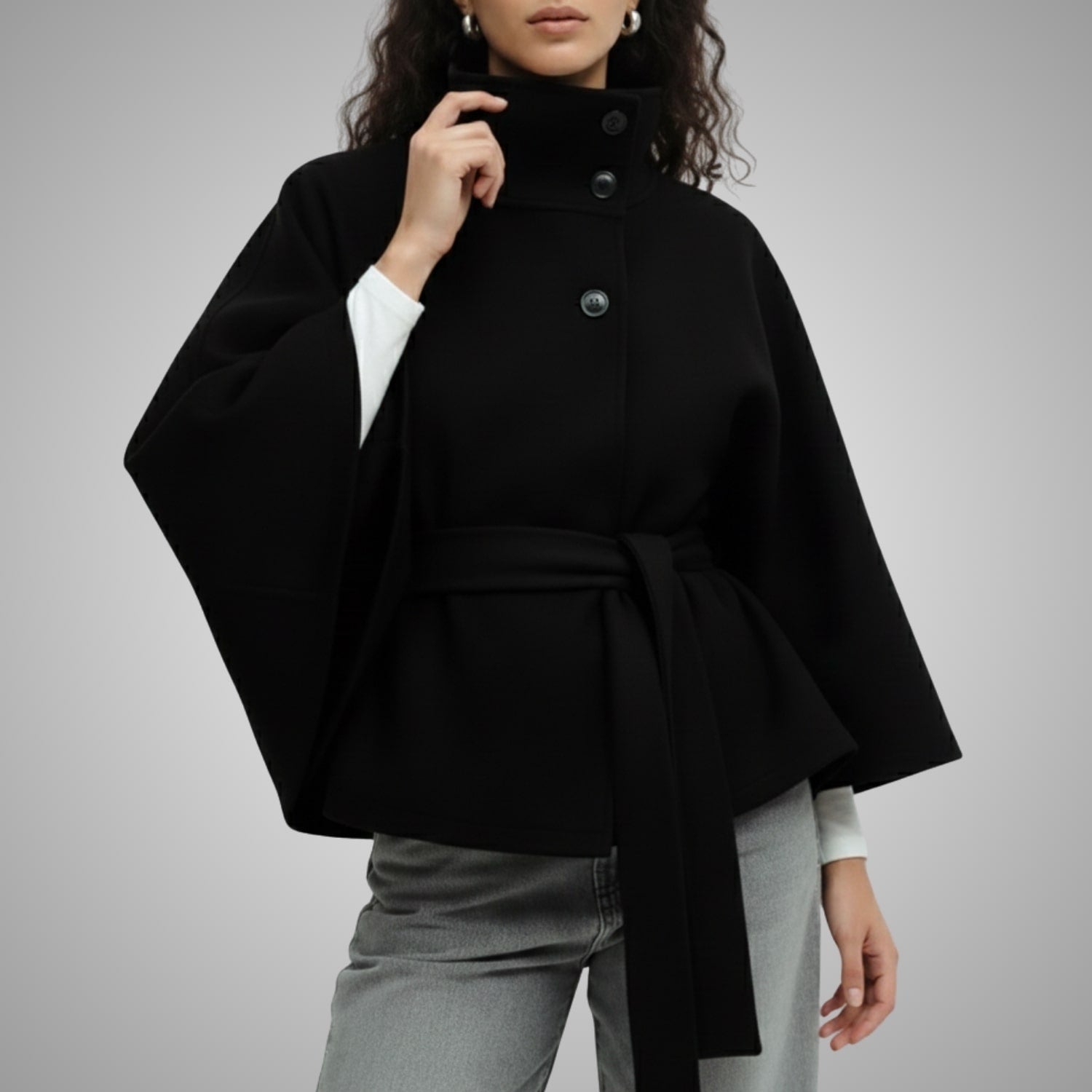 Stella Women’s Lightweight Jacket – High Collar Coat with Flared Cape Sleeves Design